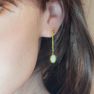 Gold Plated long bar dangling earrings with White Opals 9x7mm - Masterpiece Jewellery Opal & Gems Sydney Australia | Online Shop