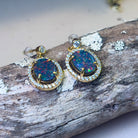 Dazzling Opal Drop Earrings - Gold Plated Sterling Silver Opal Triplet dangle earrings - Masterpiece Jewellery Opal & Gems Sydney Australia | Online Shop