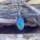 Sterling Silver drop shape Opal Doublet Green Red Blue pendant - Masterpiece Jewellery Opal & Gems Sydney Australia | Online Shop
