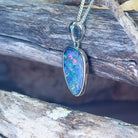 Sterling Silver drop shape Opal Doublet Green Red Blue pendant - Masterpiece Jewellery Opal & Gems Sydney Australia | Online Shop