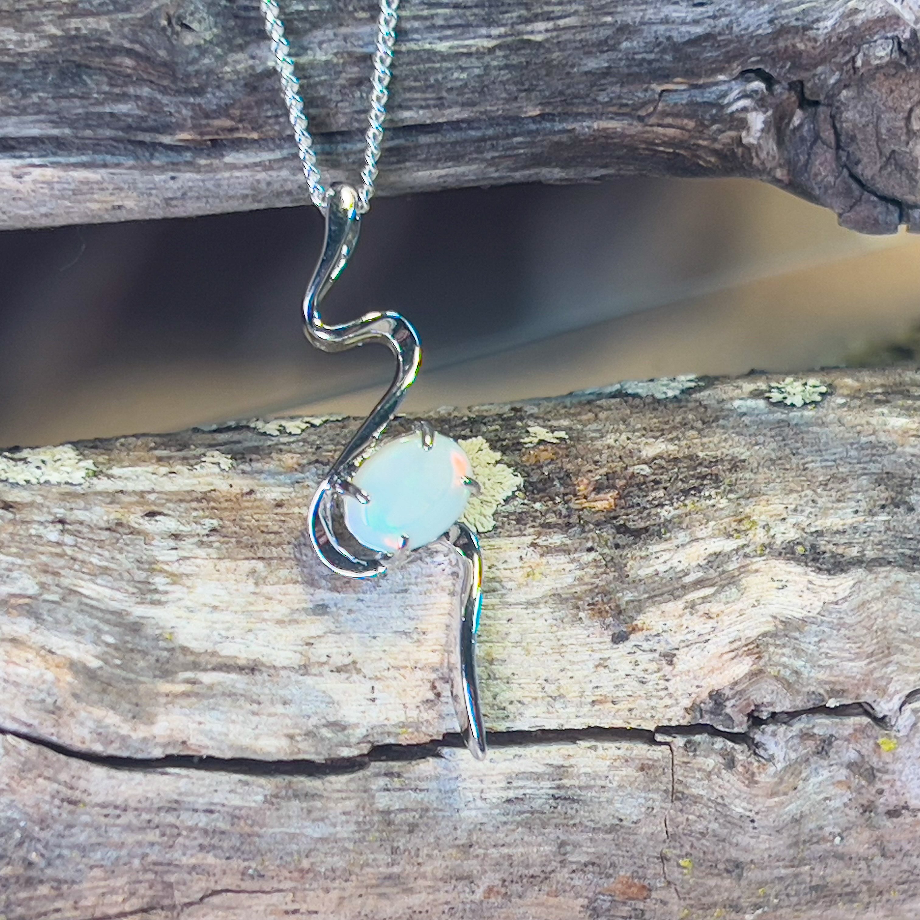 Sterling Silver 8x6mm White Opal snake swirl design pendant - Masterpiece Jewellery Opal & Gems Sydney Australia | Online Shop