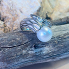Sterling Silver cross over South Sea Pearl 10mm ring - Masterpiece Jewellery Opal & Gems Sydney Australia | Online Shop