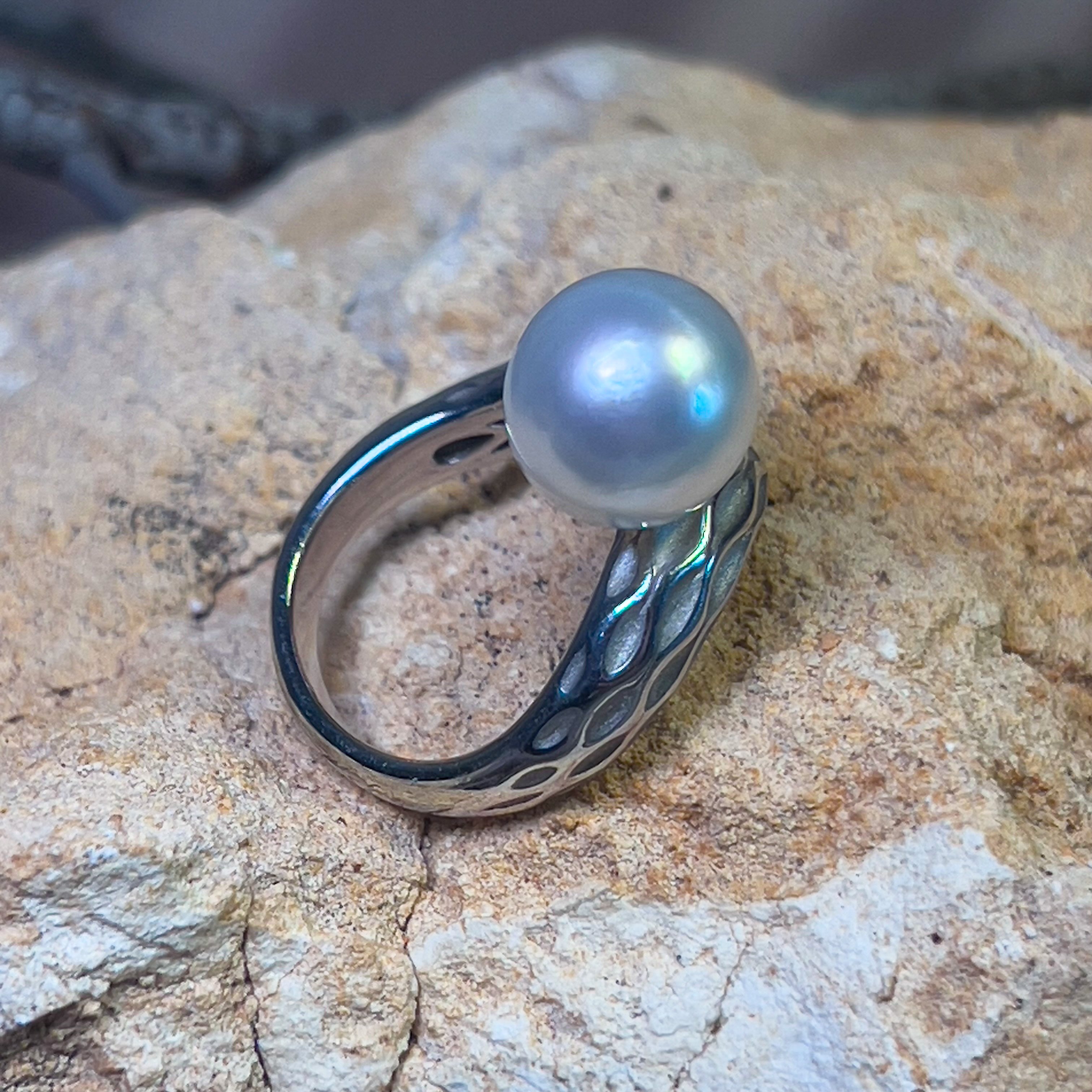 Sterling Silver cross over South Sea Pearl 10mm ring - Masterpiece Jewellery Opal & Gems Sydney Australia | Online Shop