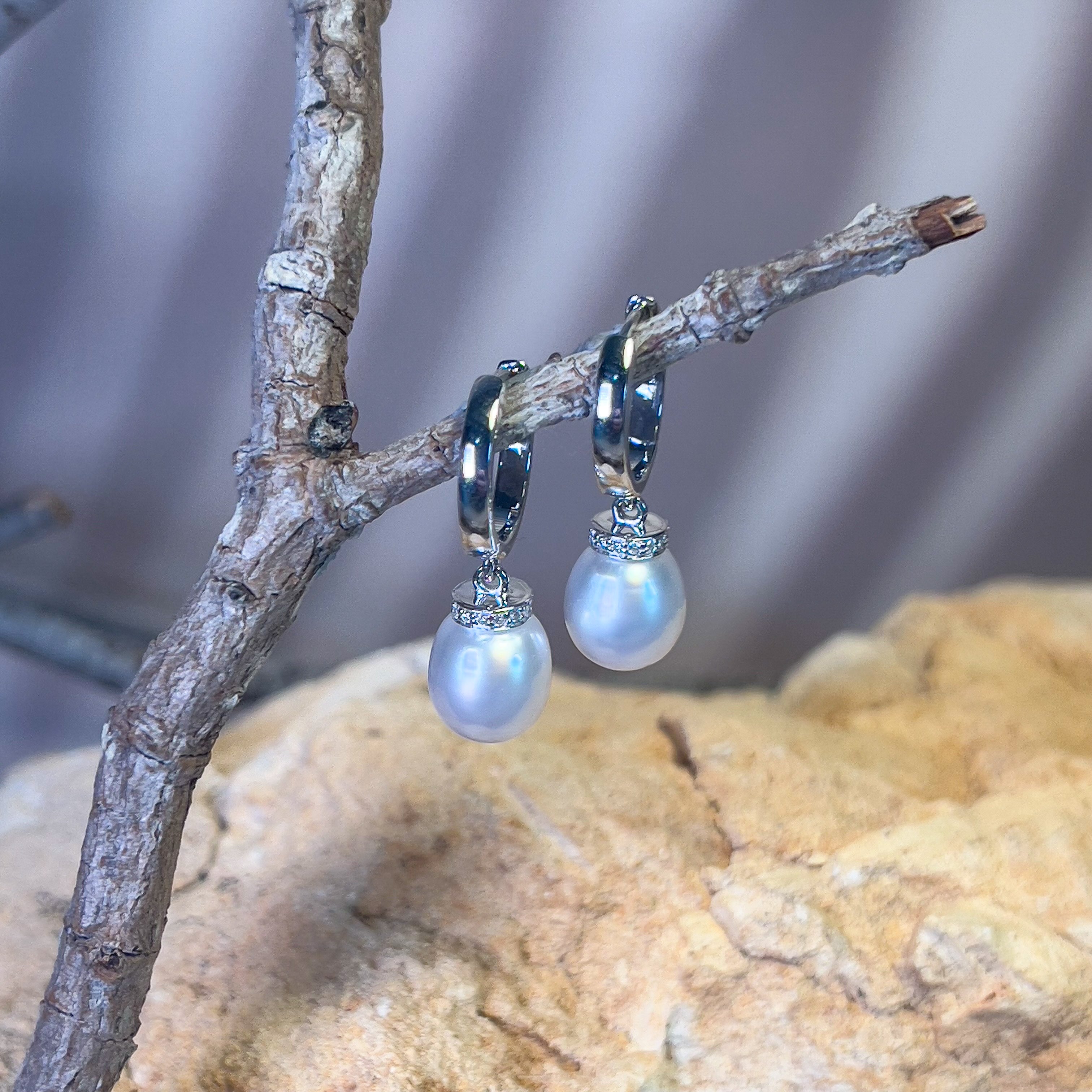 Sterling Silver drop 8mm South Sea Pearl huggie style earrings - Masterpiece Jewellery Opal & Gems Sydney Australia | Online Shop