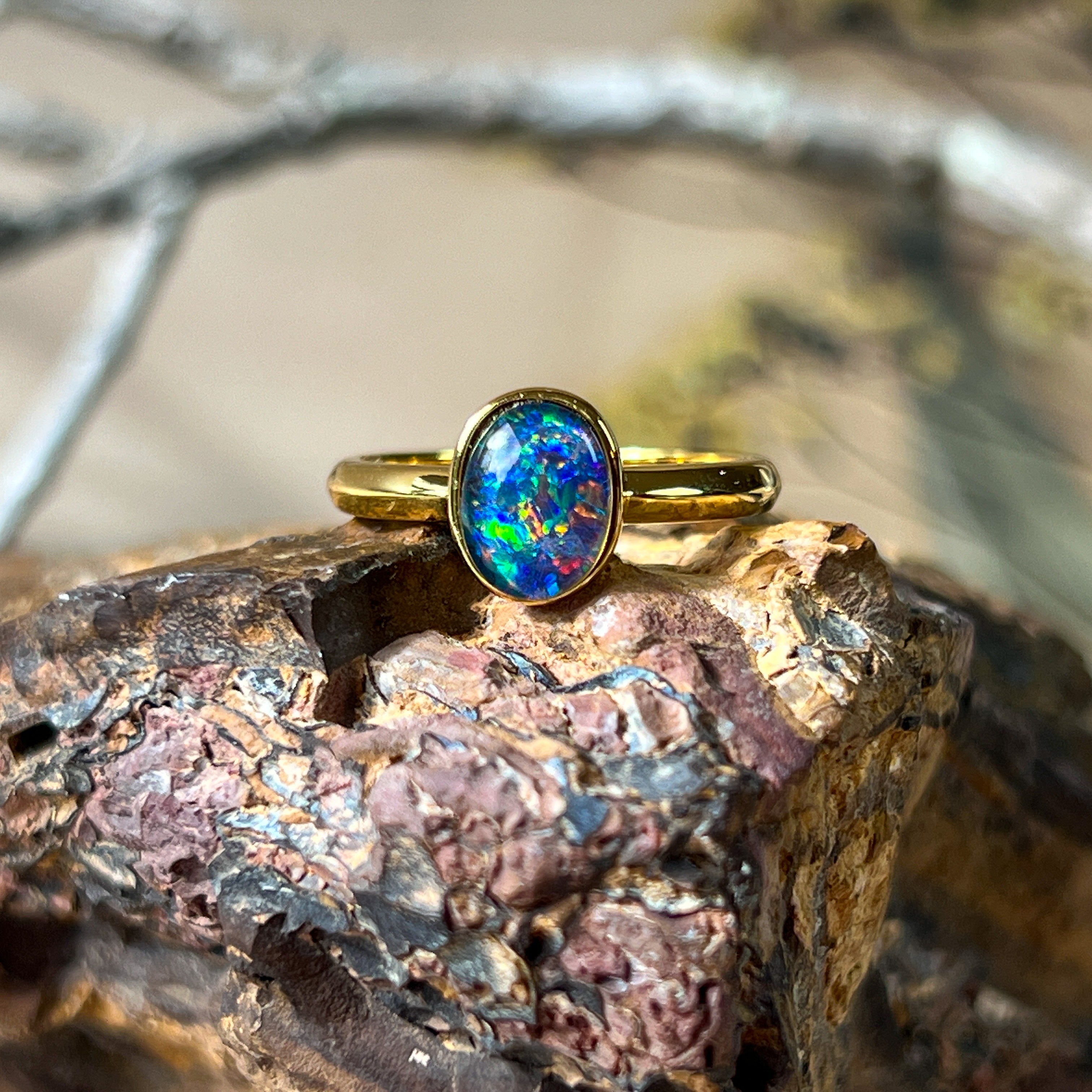 Opal ring, silver opal ring, bezel set opal buy ring