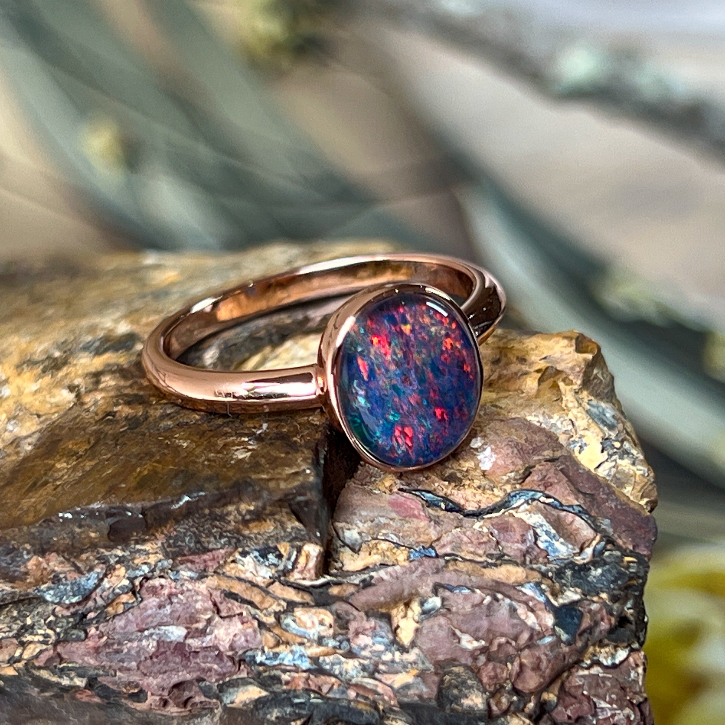 Rose gold black deals opal ring