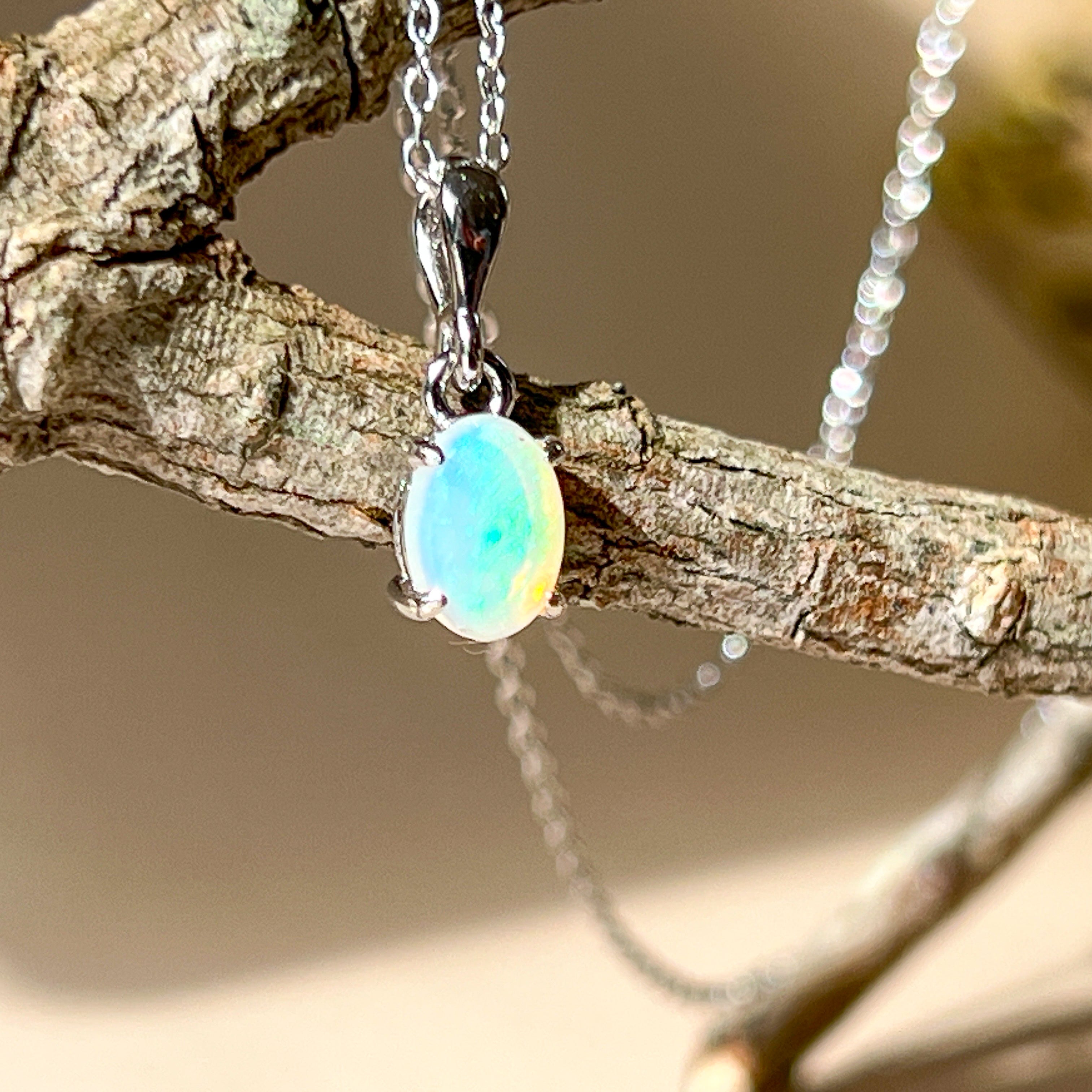 Sterling Silver 7x5mm Light Opal necklace pendant - Masterpiece Jewellery Opal & Gems Sydney Australia | Online Shop