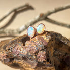 Rose Gold plated 8x6mm White Opal earrings studs bezel set - Masterpiece Jewellery Opal & Gems Sydney Australia | Online Shop