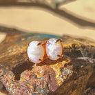 Rose Gold plated Sterling Silver White Opal studs 9x7mm pair - Masterpiece Jewellery Opal & Gems Sydney Australia | Online Shop