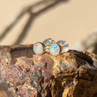 9kt Yellow Gold 3.5mm Crystal Opal earrings bezel studs - Masterpiece Jewellery Opal & Gems Sydney Australia | Online Shop