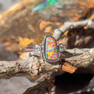 14kt White Gold Boulder Opal 1.8ct and Diamond Opal ring - Masterpiece Jewellery Opal & Gems Sydney Australia | Online Shop