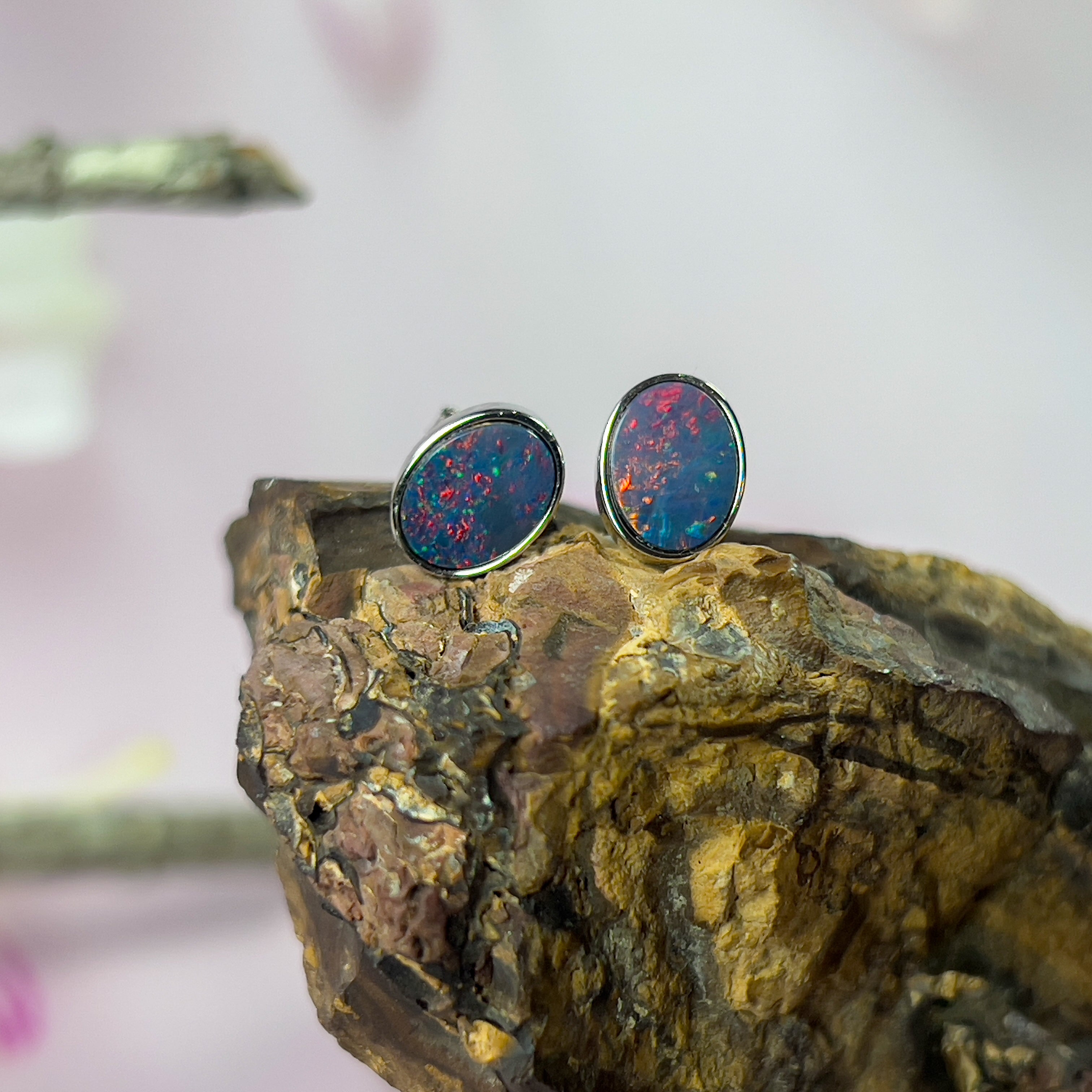 Sterling silver opal doublet 8x6mm oval studs - Masterpiece Jewellery Opal & Gems Sydney Australia | Online Shop