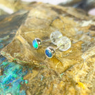 9Kt White Gold 4mm Opal Doublet Studs - Handmade Opal Earrings, Dainty & Minimalist, Ideal Gift for Her & Birthstone Accessory - Masterpiece Jewellery Opal & Gems Sydney Australia | Online Shop