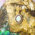 Rose Gold Plated Sterling Silver White Opal Halo Pendant - Dainty, Gold & Silver, Raw & Fire Opal Necklace" - Masterpiece Jewellery Opal & Gems Sydney Australia | Online Shop