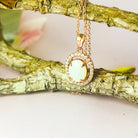 Rose Gold Plated Sterling Silver White Opal Halo Pendant - Dainty, Gold & Silver, Raw & Fire Opal Necklace" - Masterpiece Jewellery Opal & Gems Sydney Australia | Online Shop