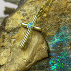 14kt Yellow Gold Opal 4mm Cross pendant - Masterpiece Jewellery Opal & Gems Sydney Australia | Online Shop