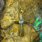 14kt Yellow Gold Opal 4mm Cross pendant - Masterpiece Jewellery Opal & Gems Sydney Australia | Online Shop