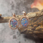 Rose Gold plated dangling halo 10x8mm triplet Opal earrings - Masterpiece Jewellery Opal & Gems Sydney Australia | Online Shop