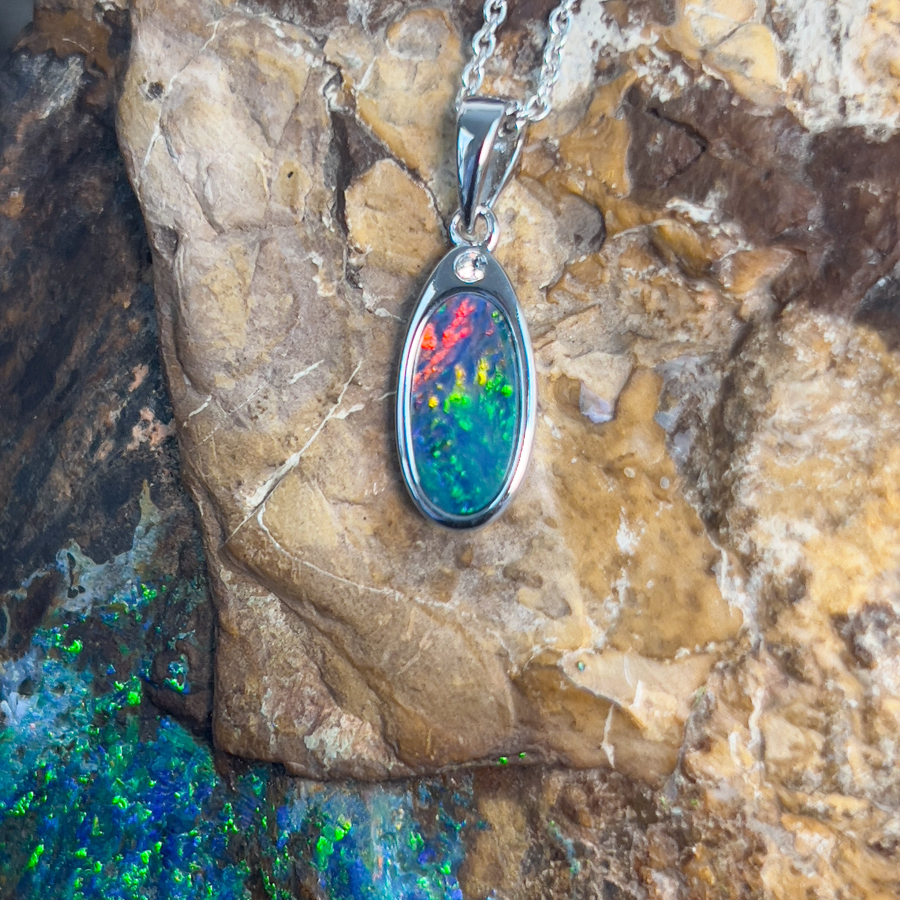 Sterling Silver Opal doublet 23.5x7.3mm pendant - Masterpiece Jewellery Opal & Gems Sydney Australia | Online Shop