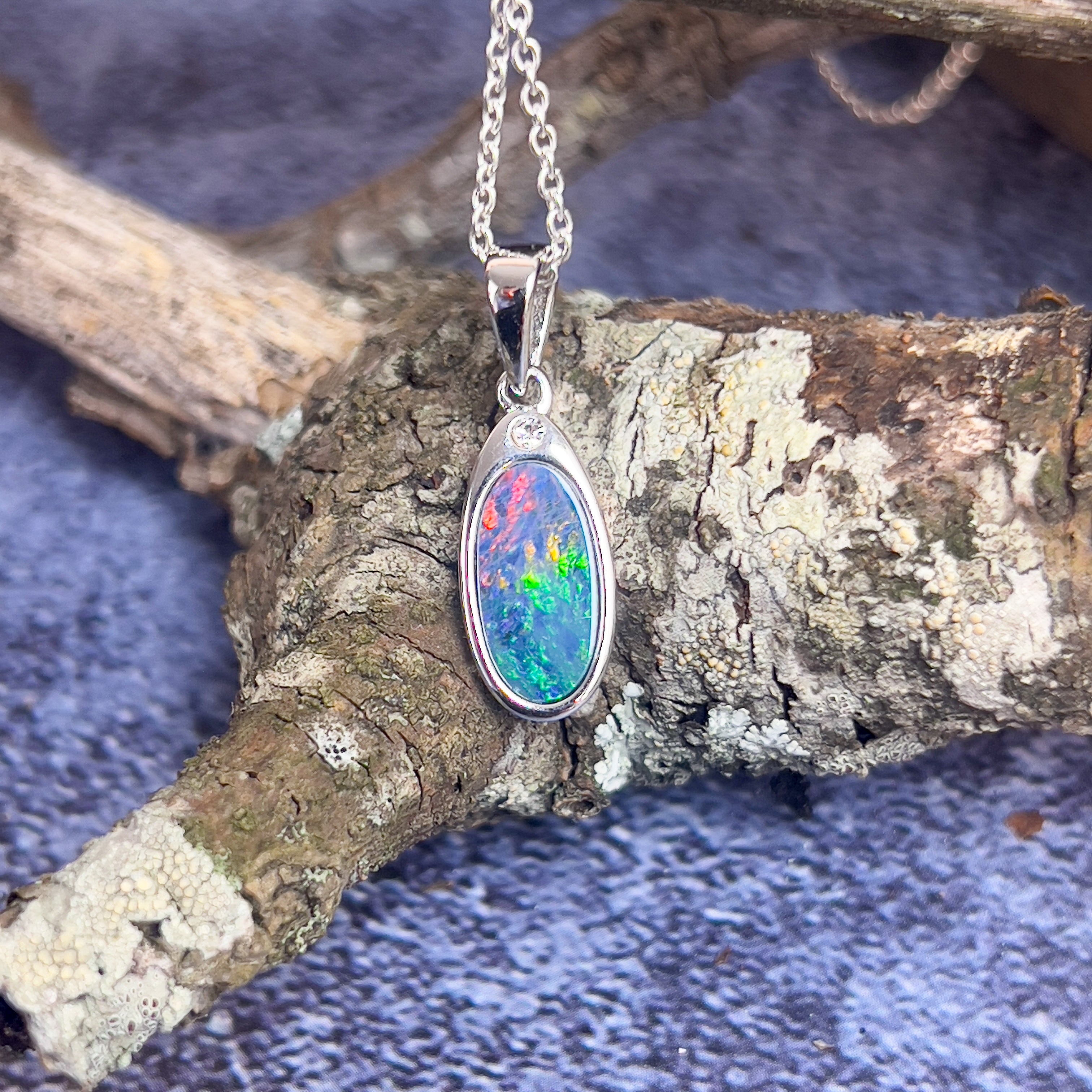 Sterling Silver Opal doublet 23.5x7.3mm pendant - Masterpiece Jewellery Opal & Gems Sydney Australia | Online Shop