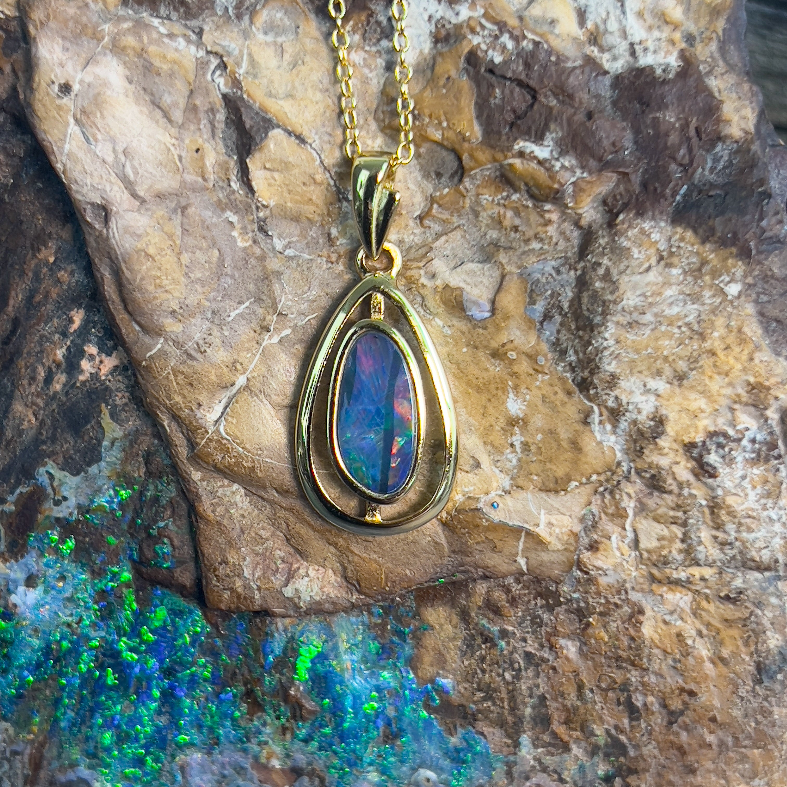 Gold plated silver Opal doublet pendant - Masterpiece Jewellery Opal & Gems Sydney Australia | Online Shop