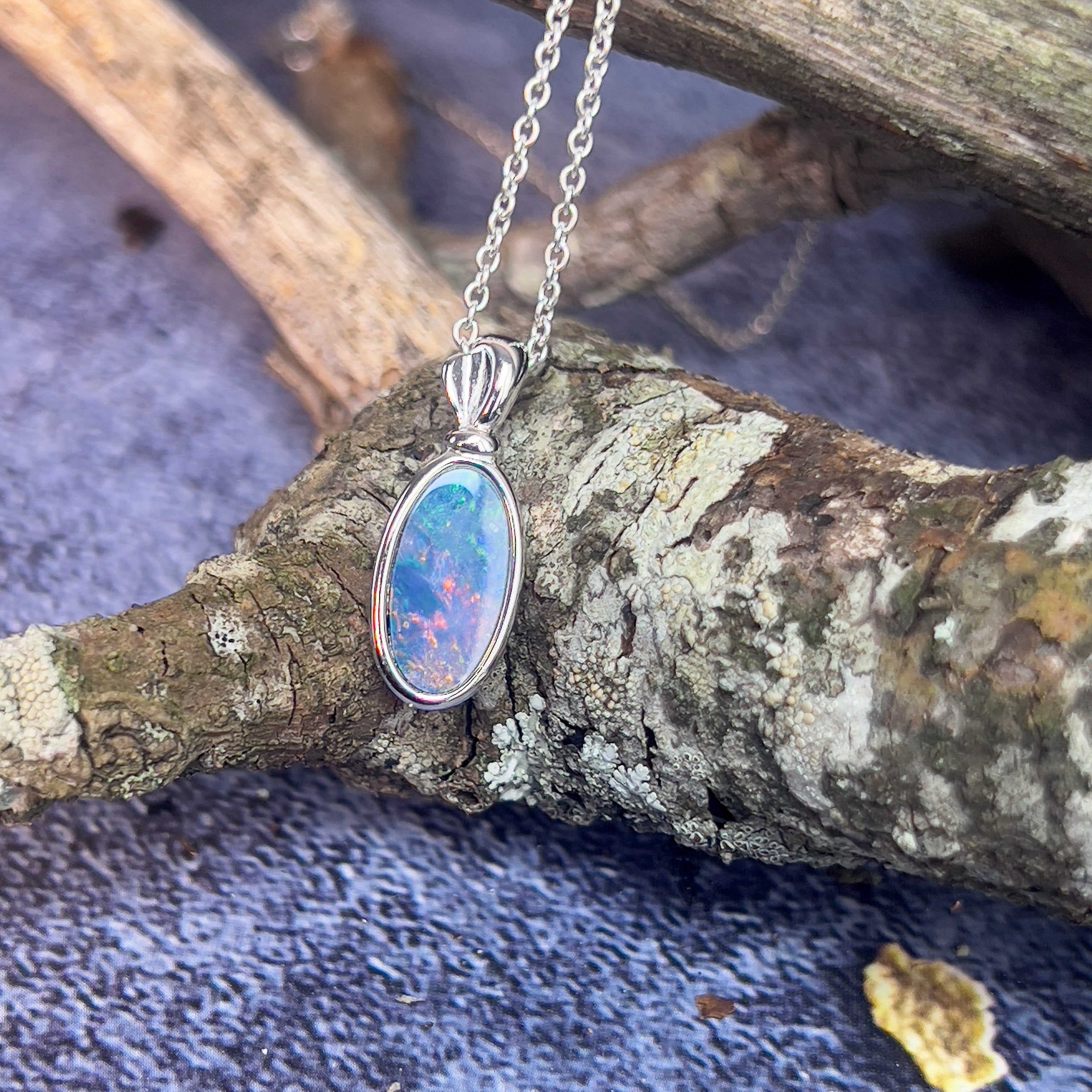 Sterling Silver Opal doublet 11.3x6mm pendant - Masterpiece Jewellery Opal & Gems Sydney Australia | Online Shop