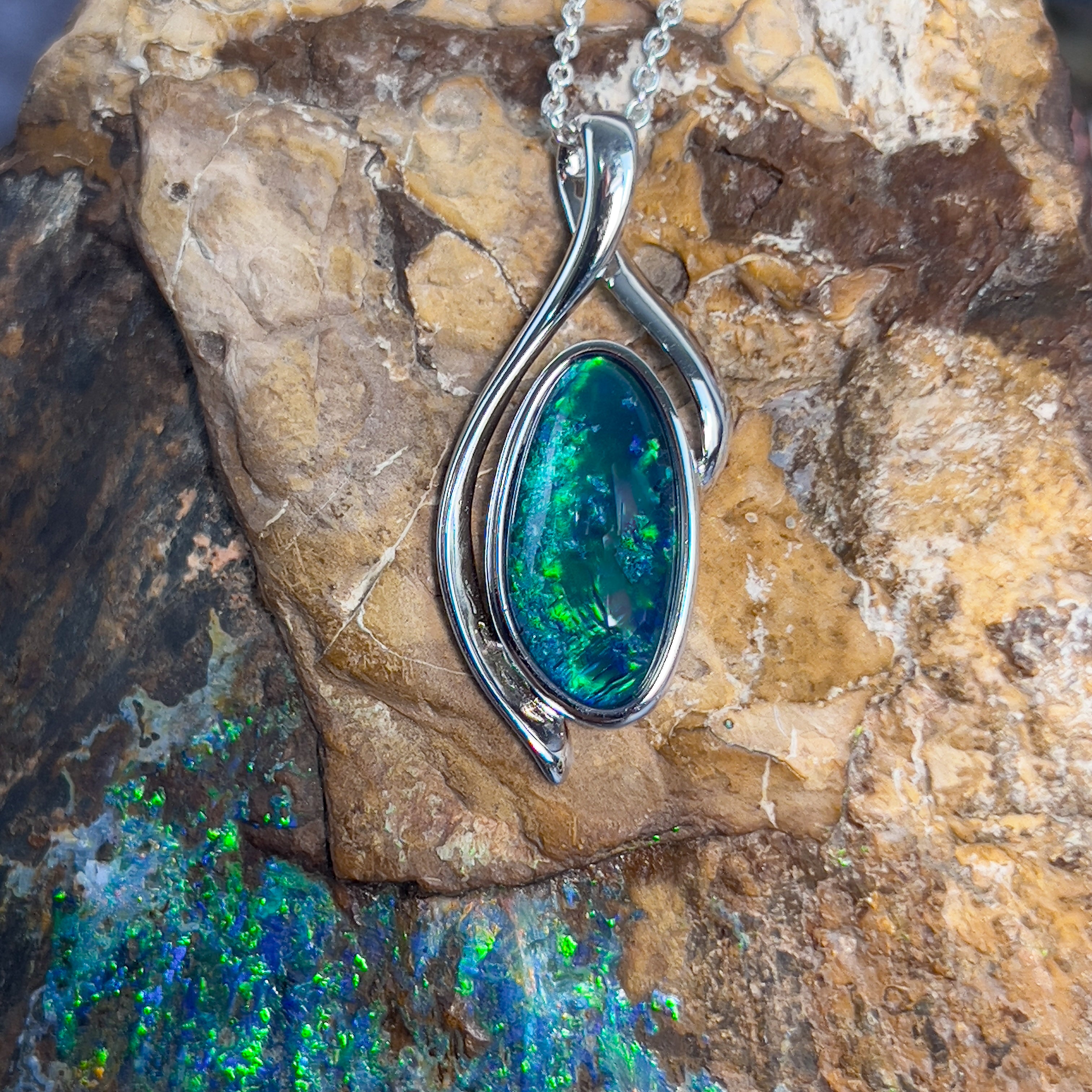 Sterling Silver Opal triplet pendant 33.3x13.3mm - Masterpiece Jewellery Opal & Gems Sydney Australia | Online Shop