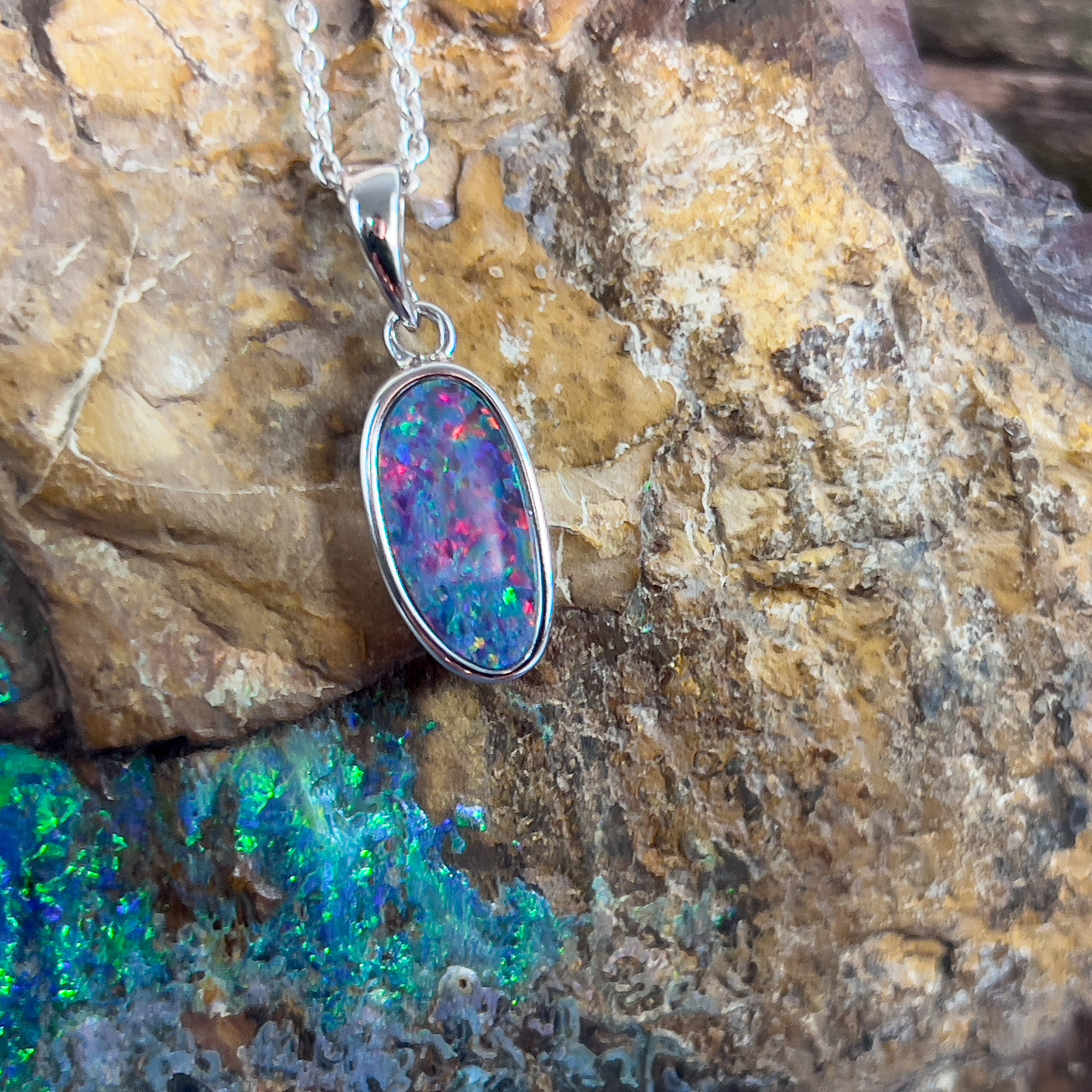 Sterling Silver Opal doublet 24x7.5mm Pendant - Masterpiece Jewellery Opal & Gems Sydney Australia | Online Shop