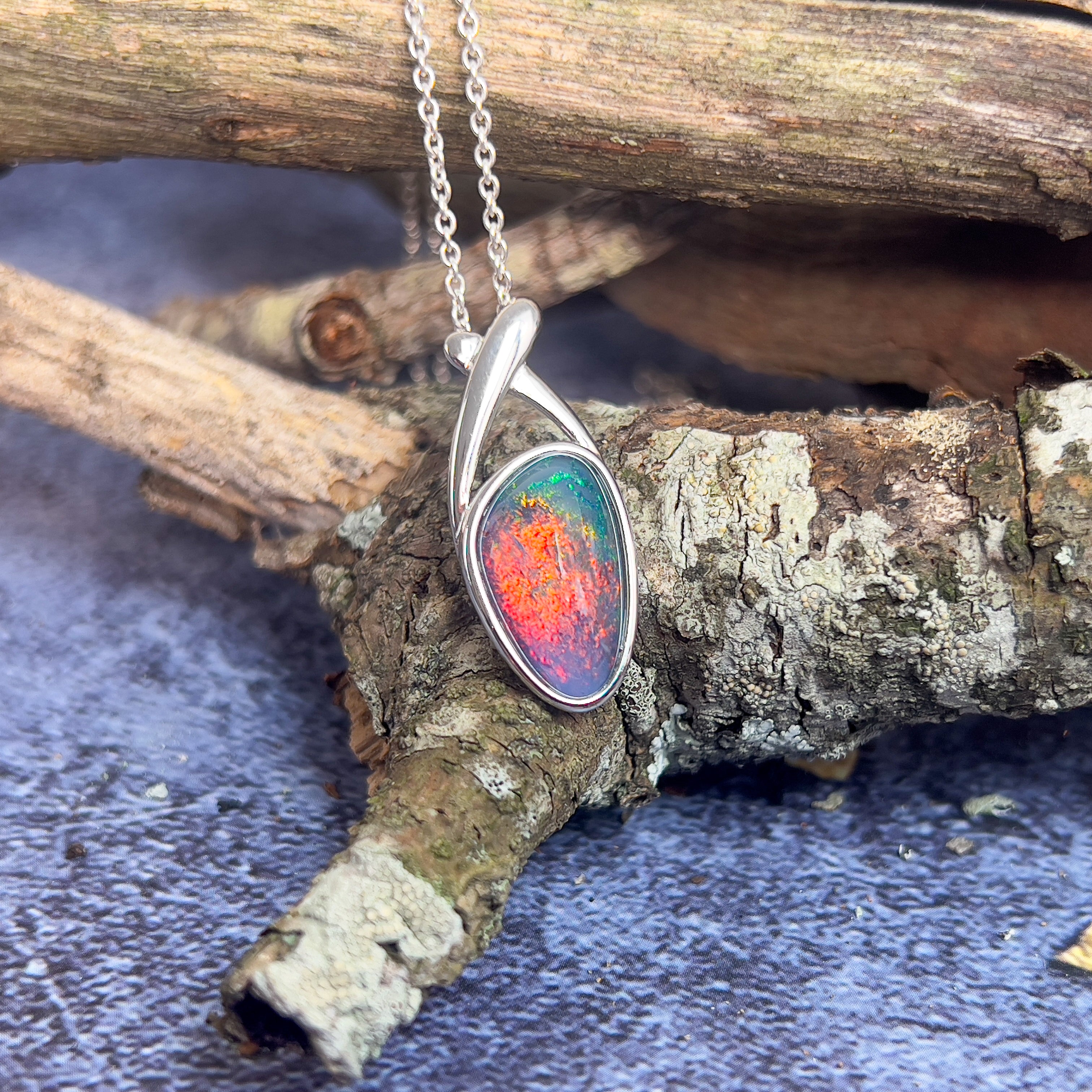 Sterling Silver freeform Opal triplet 26.7x10.9mm pendant - Masterpiece Jewellery Opal & Gems Sydney Australia | Online Shop