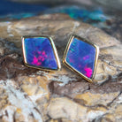 Gold plated silver diamond shape Opal doublet earring studs - Masterpiece Jewellery Opal & Gems Sydney Australia | Online Shop