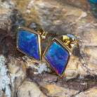 Gold plated silver diamond shape Opal doublet earring studs - Masterpiece Jewellery Opal & Gems Sydney Australia | Online Shop