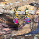 One pair of Yellow Gold dangling opal doublet earrings - Masterpiece Jewellery Opal & Gems Sydney Australia | Online Shop