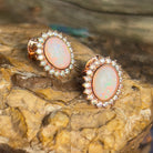 Rose Gold plated silver oval shape White Opal cluster earrings - Masterpiece Jewellery Opal & Gems Sydney Australia | Online Shop