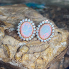 Rose Gold plated silver oval shape White Opal cluster earrings - Masterpiece Jewellery Opal & Gems Sydney Australia | Online Shop