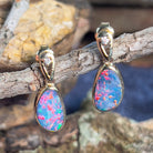 14kt Yellow Gold pair of dangling Opal doublet 3.32ct earrings - Masterpiece Jewellery Opal & Gems Sydney Australia | Online Shop