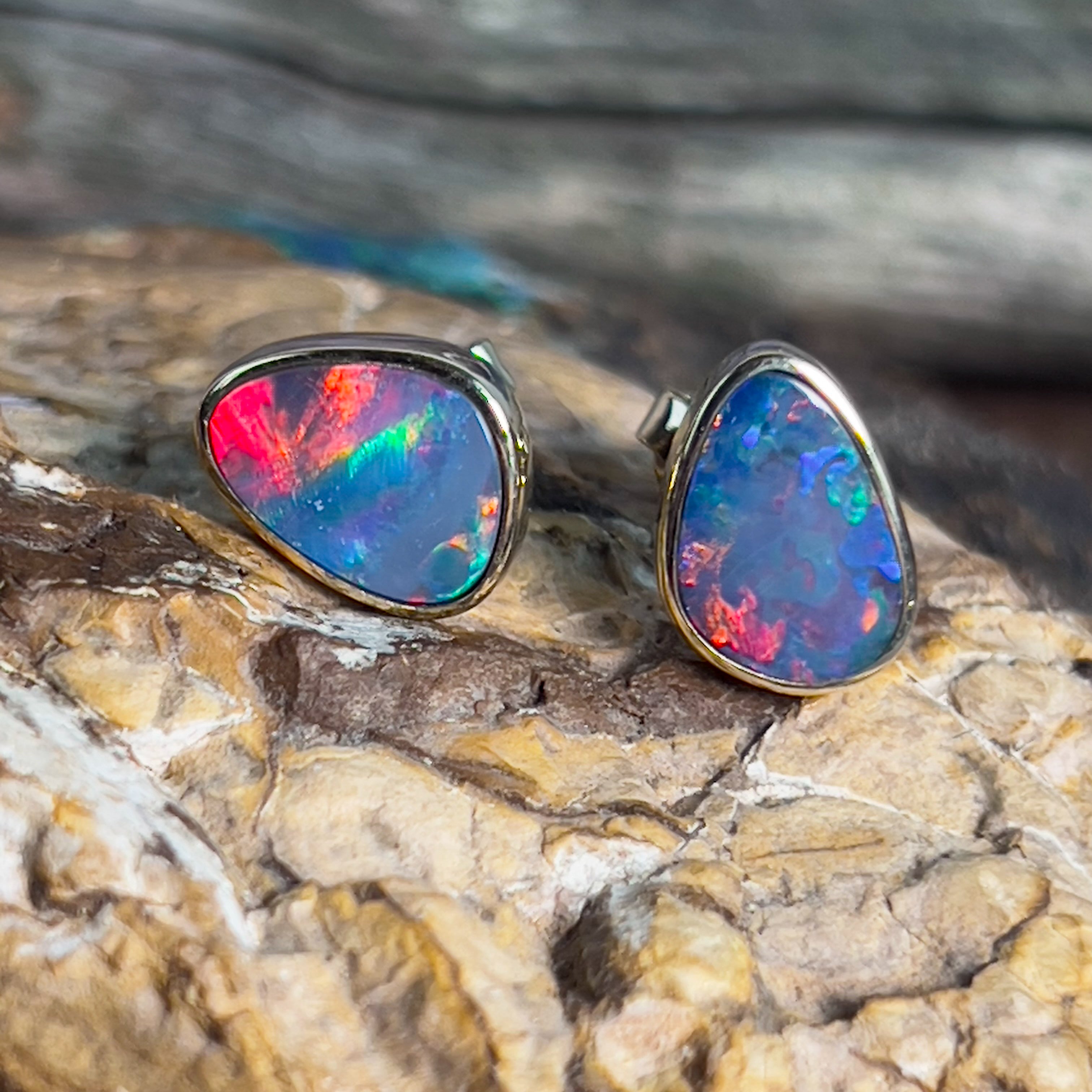 14kt Yellow Gold studs 3.65ct Opal doublet - Masterpiece Jewellery Opal & Gems Sydney Australia | Online Shop