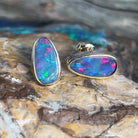 14kt long oval freeform Opal doublet studs - Masterpiece Jewellery Opal & Gems Sydney Australia | Online Shop