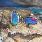 14kt long oval freeform Opal doublet studs - Masterpiece Jewellery Opal & Gems Sydney Australia | Online Shop