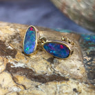 14kt long oval freeform Opal doublet studs - Masterpiece Jewellery Opal & Gems Sydney Australia | Online Shop