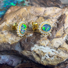 Gold plated Opal triplet 7x5mm cluster stud earrings - Masterpiece Jewellery Opal & Gems Sydney Australia | Online Shop