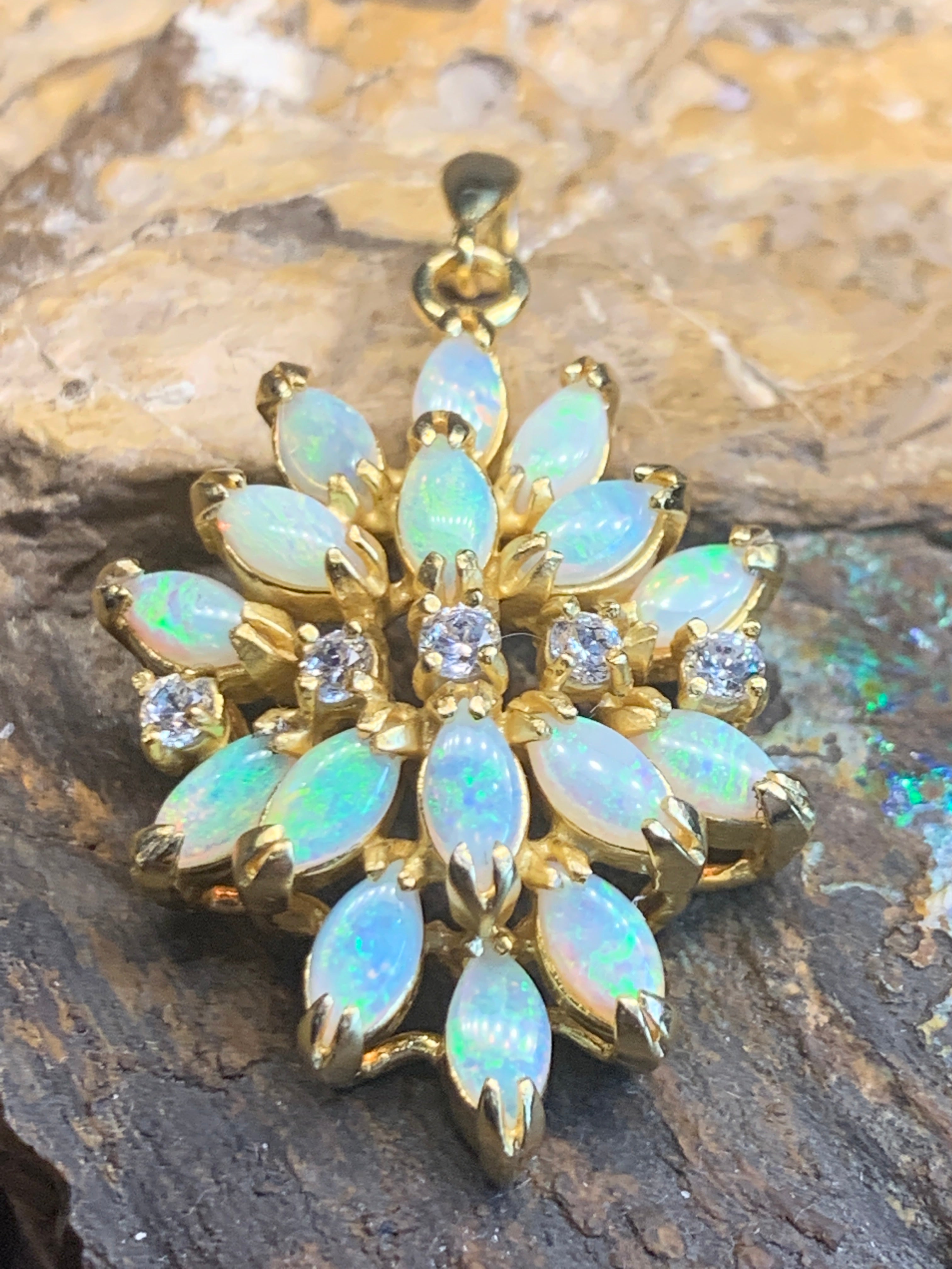 STERLING SILVER GOLD PLATED FLORAL OPAL PENDANT - Masterpiece Jewellery Opal & Gems Sydney Australia | Online Shop