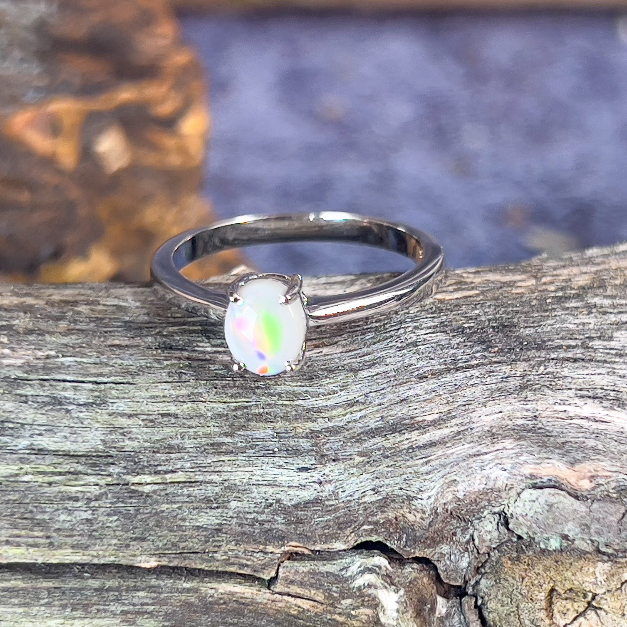 Black Opal Sterling Silver Ring Size 6.75 top