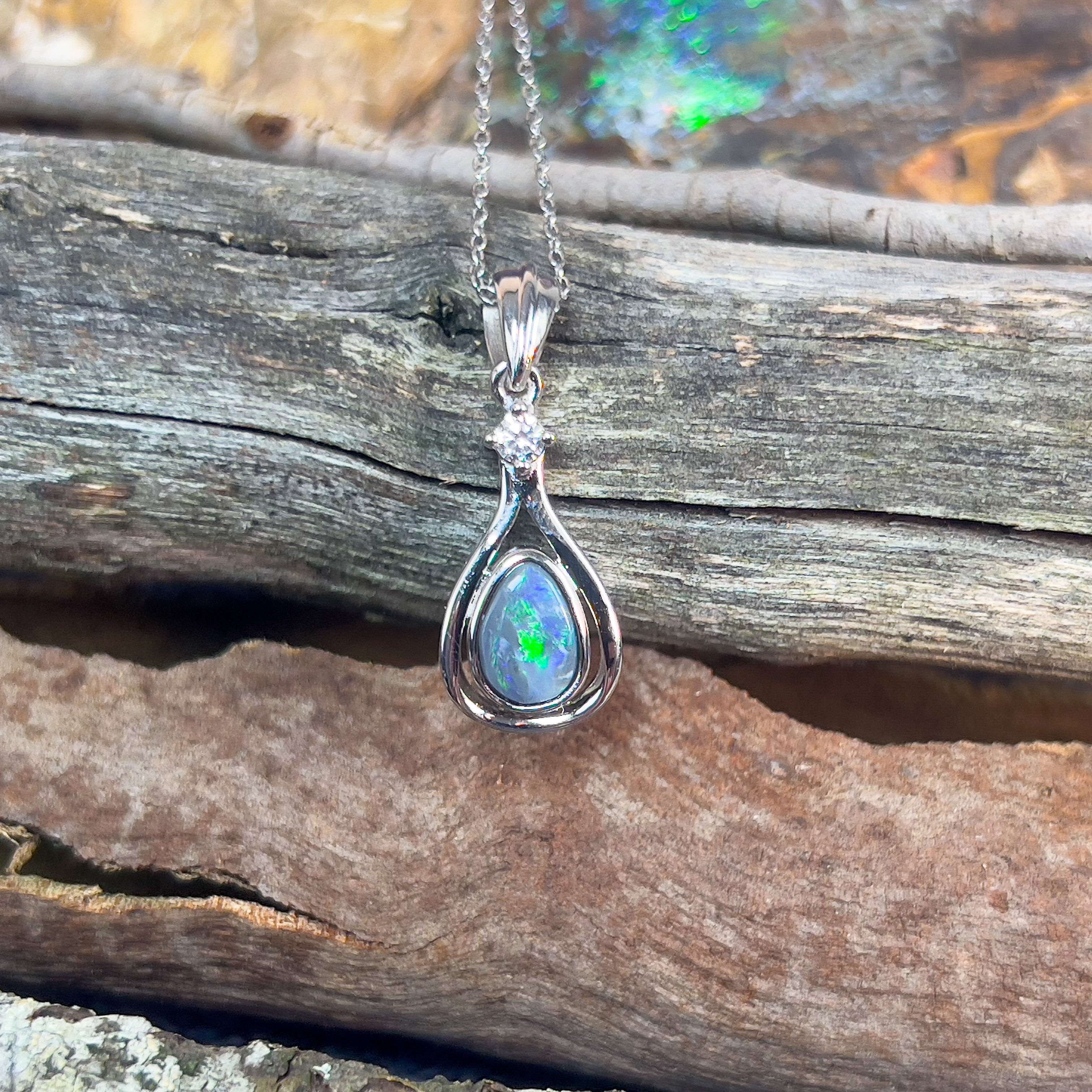 Sterling Silver Black Opal pearshape 9x6mm pendant - Masterpiece Jewellery Opal & Gems Sydney Australia | Online Shop