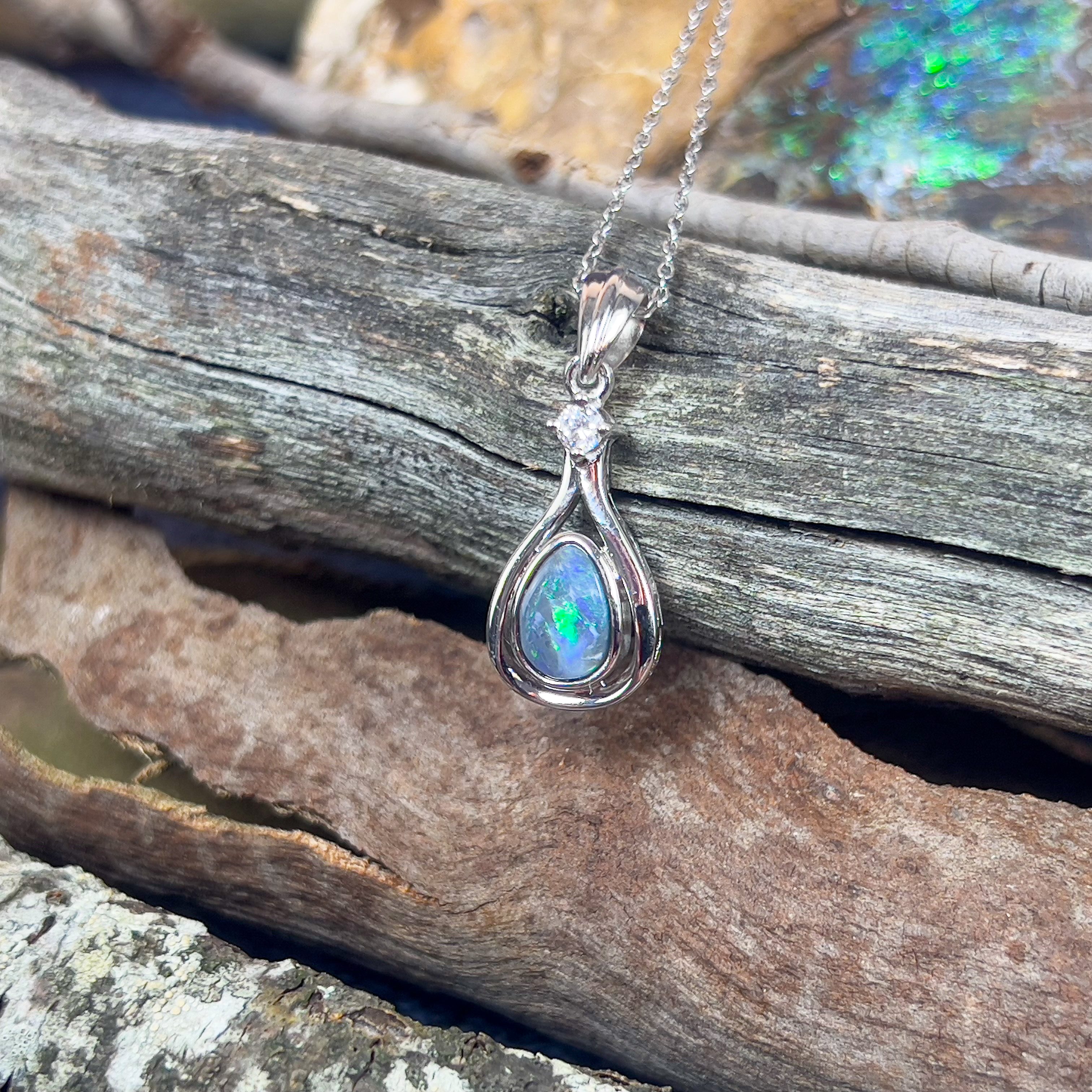 Sterling Silver Black Opal pearshape 9x6mm pendant - Masterpiece Jewellery Opal & Gems Sydney Australia | Online Shop