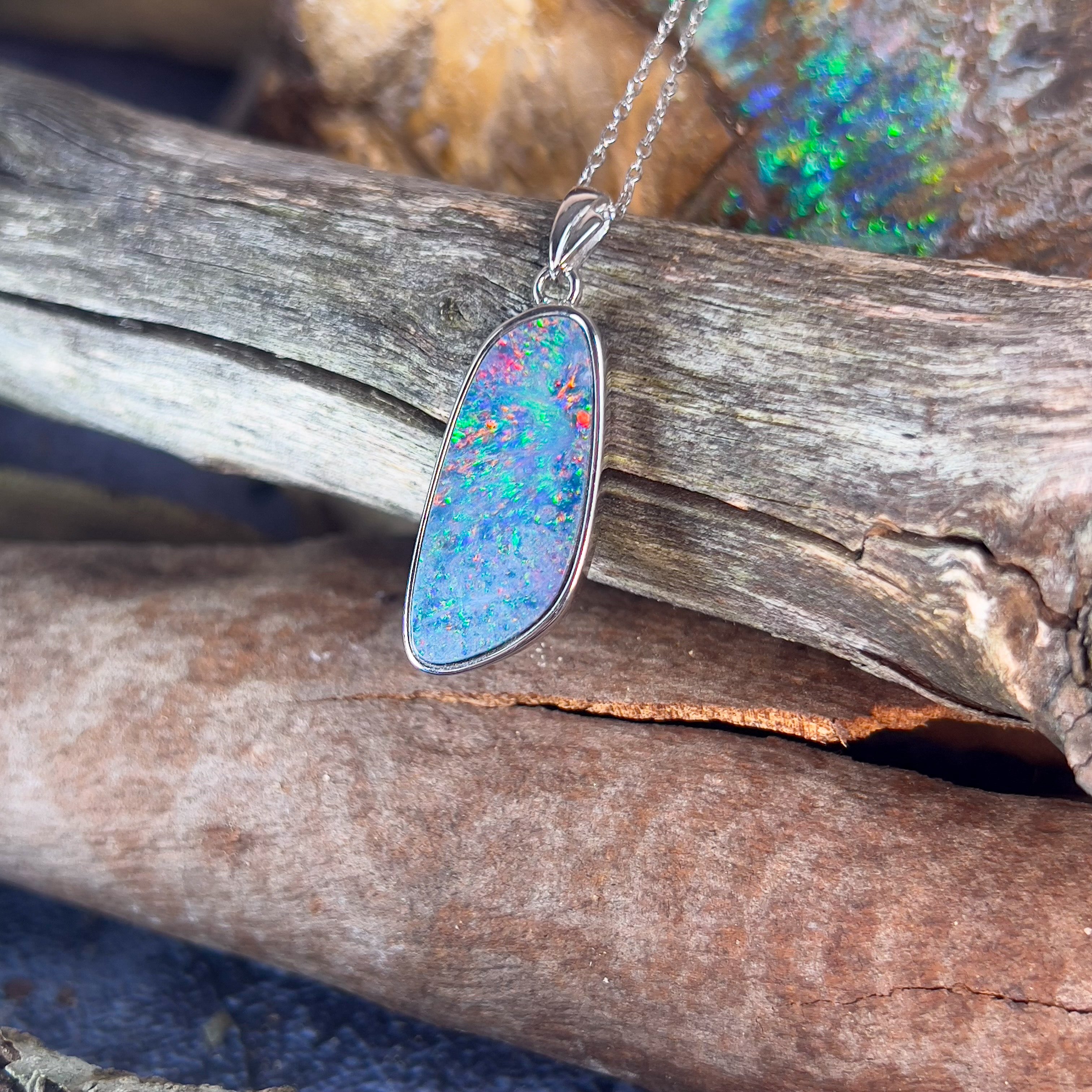 Sterling Silver Red Blue Opal doublet 23x11mm pendant - Masterpiece Jewellery Opal & Gems Sydney Australia | Online Shop