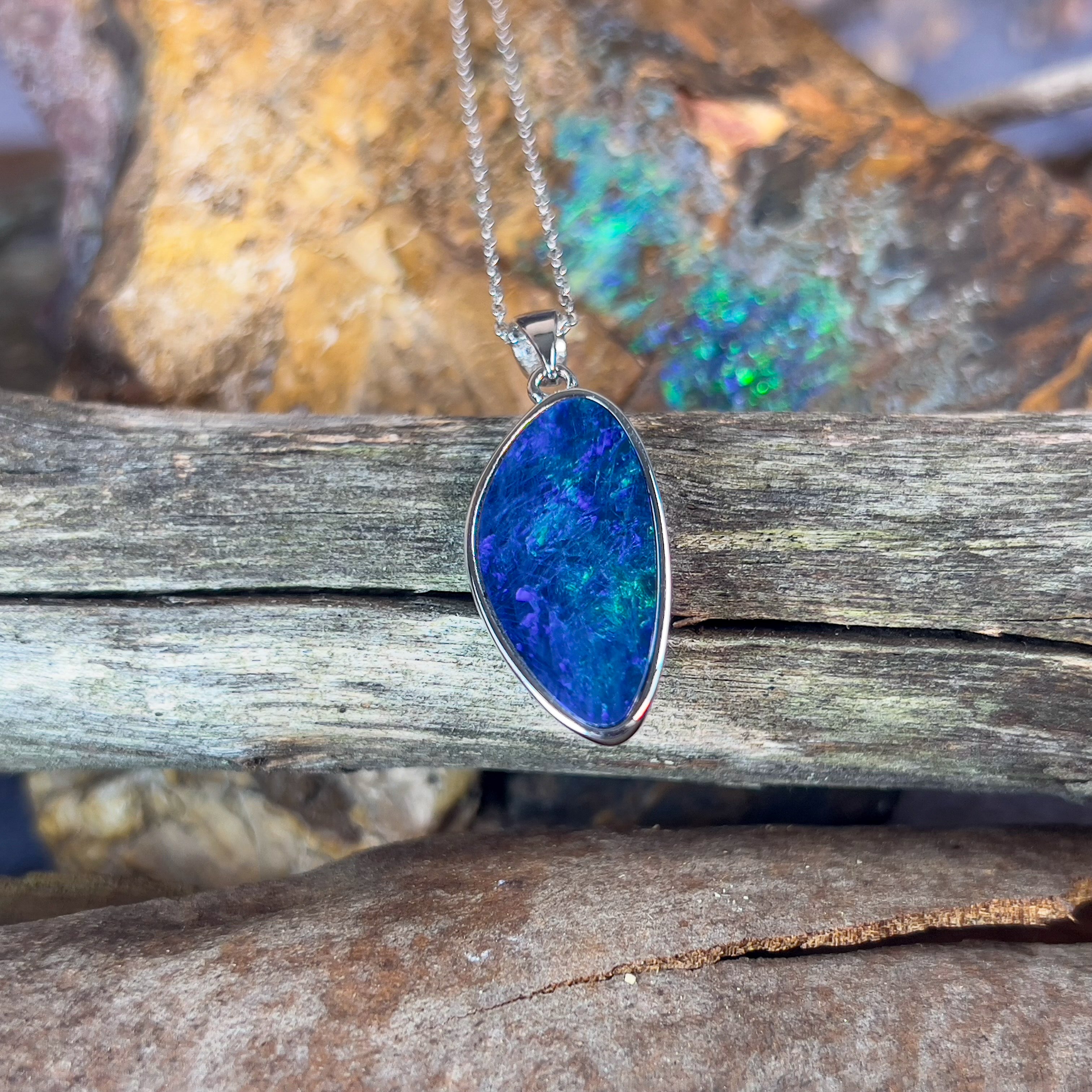 Sterling Silver Blue Opal doublet 23x11mm pendant - Masterpiece Jewellery Opal & Gems Sydney Australia | Online Shop