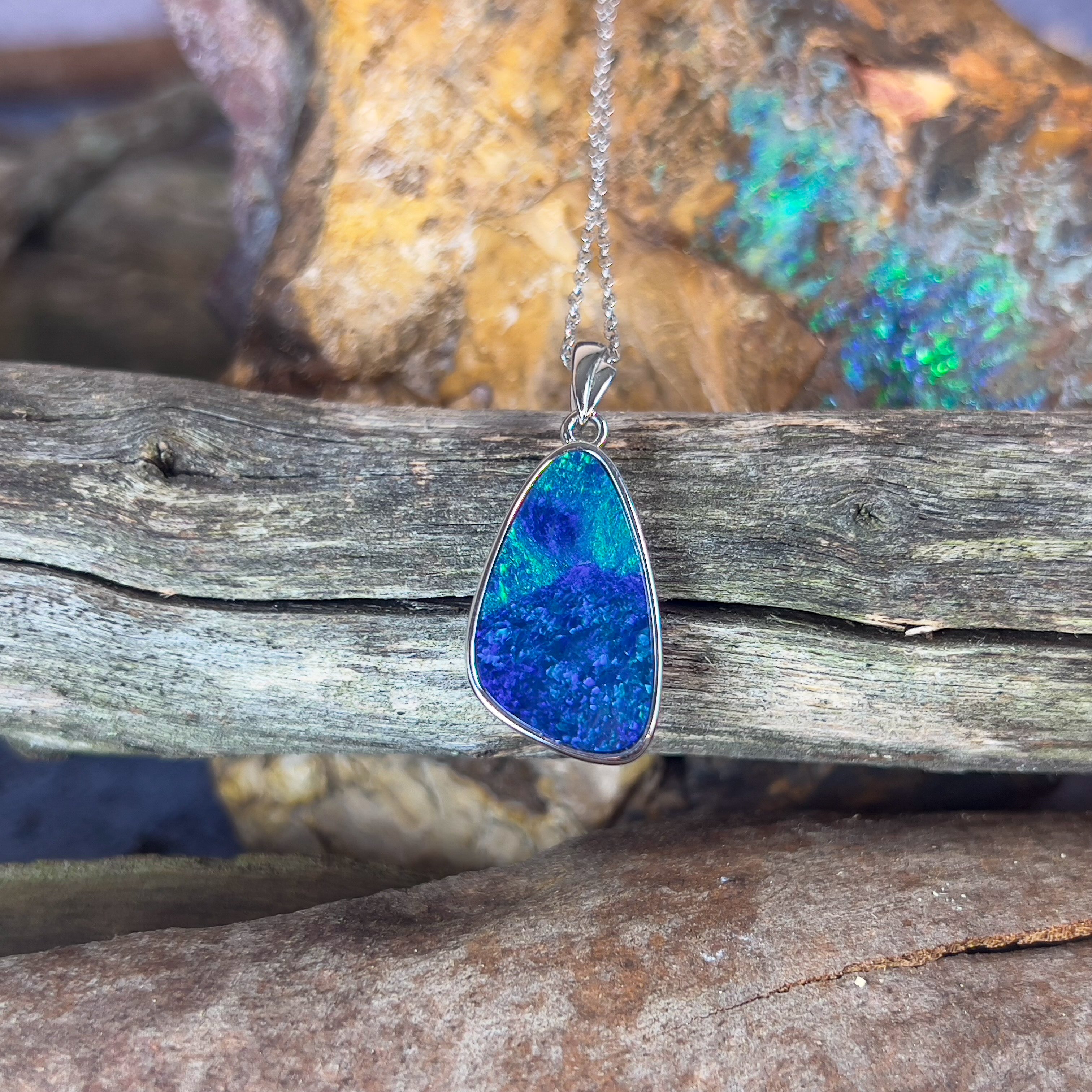 Sterling Silver Blue Green Opal doublet 20x11.5mm - Masterpiece Jewellery Opal & Gems Sydney Australia | Online Shop