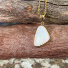 18kt Yellow Gold triangle shape White opal 3.01ct pendant - Masterpiece Jewellery Opal & Gems Sydney Australia | Online Shop