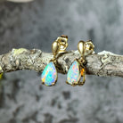 14kt Yellow Gold dangling pear shape 8x5mm Crystal Opal earrings - Masterpiece Jewellery Opal & Gems Sydney Australia | Online Shop