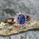 Rose Gold Plated Opal triplet 8x6mm cluster ring - Masterpiece Jewellery Opal & Gems Sydney Australia | Online Shop